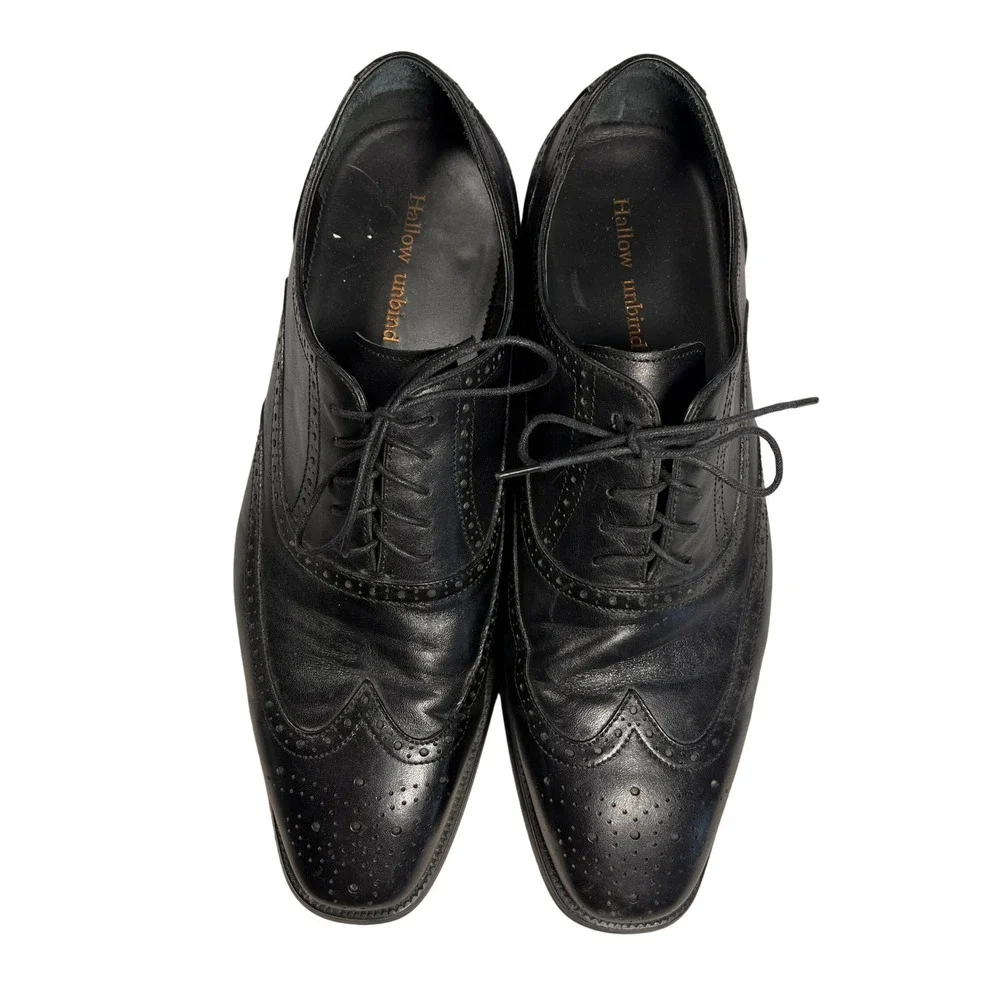 Hallow Unbind Mens Black Leather Wingtip Brogue Oxford Shoes Size US 12 Classic
